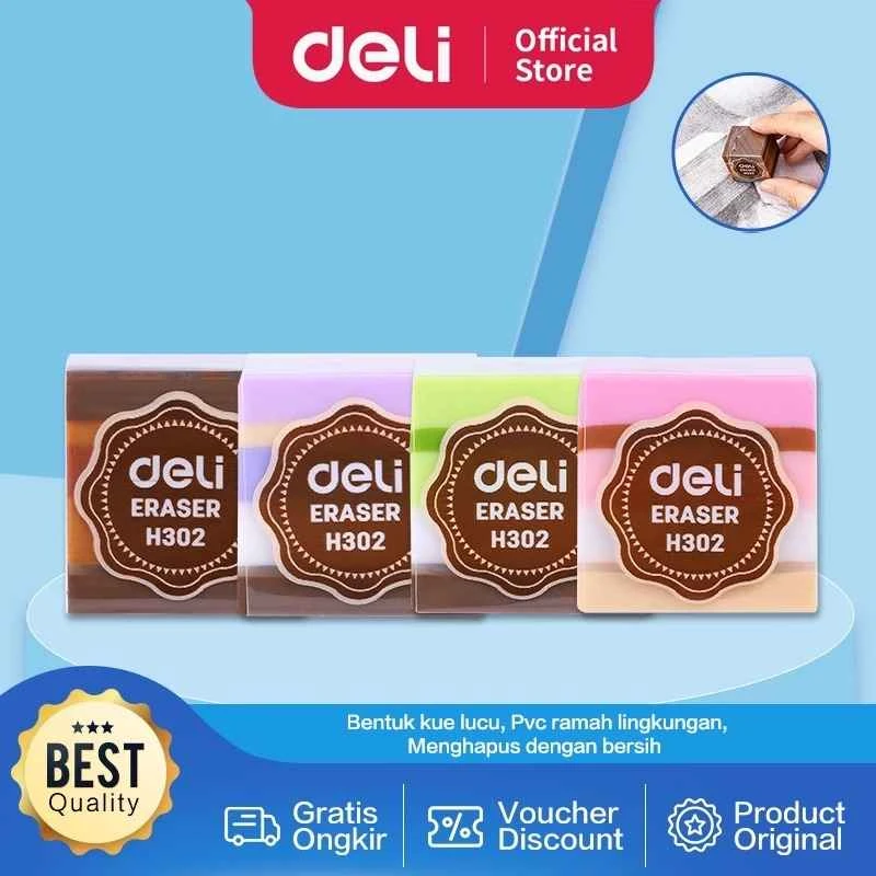 Penghapus Deli Bentuk Kue / Deli Eraser 25x25x25mm EH302 / Hapusan Deli